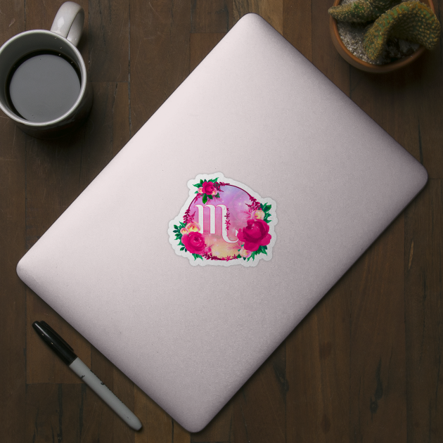 Scorpio Zodiac Horoscope Pink Floral Monogram by bumblefuzzies